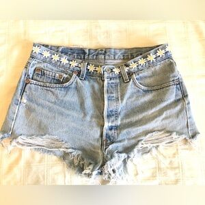 VTG 90s Levis 501 Button Fly Embelished Denim Short Shorts 34x34 Jeans